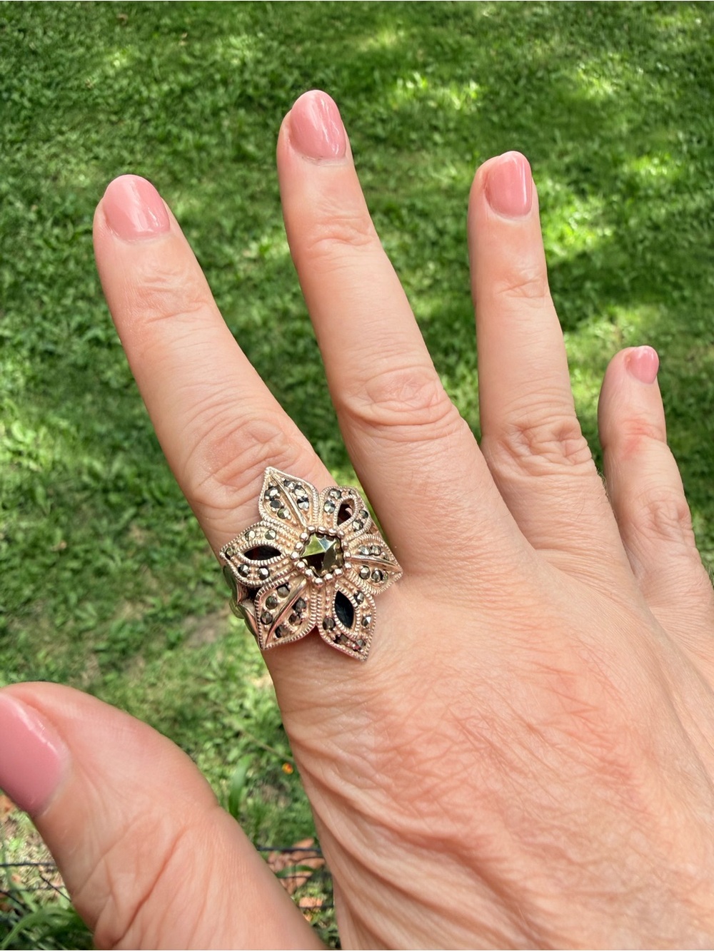 Sterling Floral Design Marcasite Ring